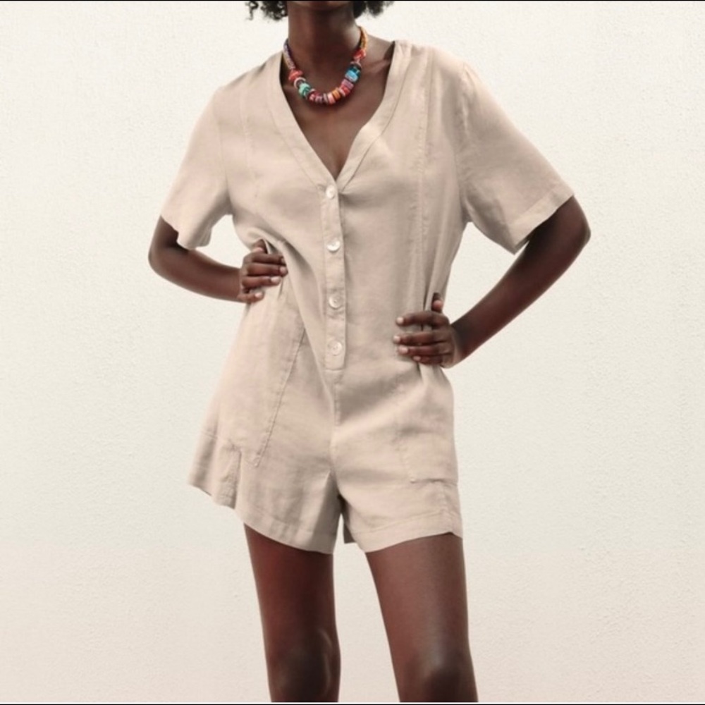 Zara linen blend romper jumpsuit